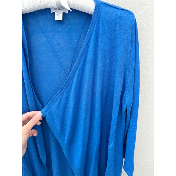 KENAR | Blue Linen Blend Lightweight Open Front Waterfall Cardigan | Large - Picture 4 of 7